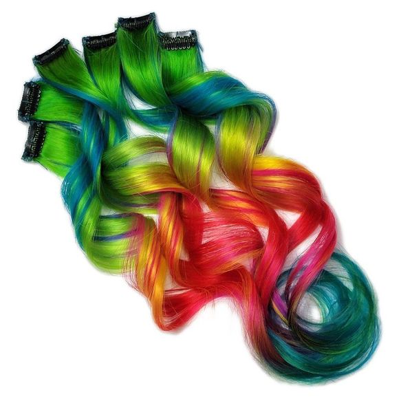 22" Electrified Rainbow Clip in Human Hair Extensions Long Mult-Colored - Picture 2 of 2